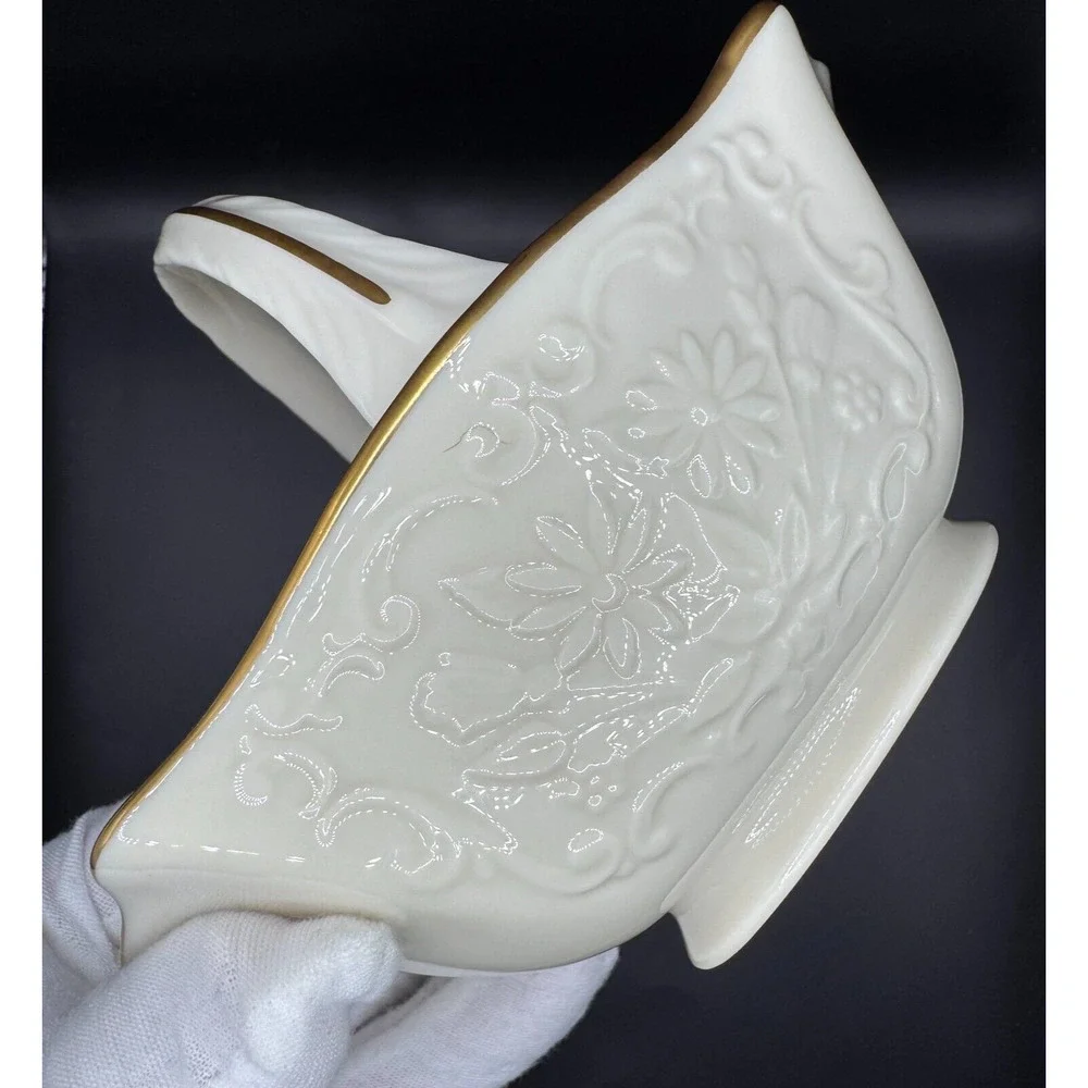Vintage Lenox Sans Souci 24k Gold Trim Small Porcelain Floral Basket 6